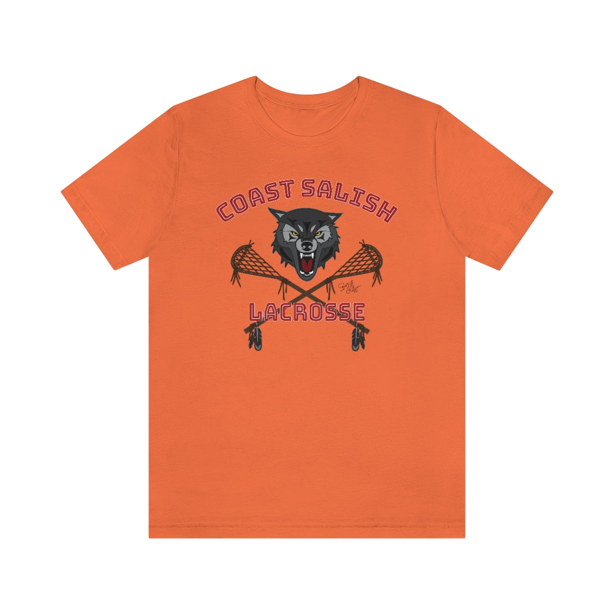 Salish Grant - Wolf Pack Lacrosse Team T-Shirt Coast Salish art Canada Orange Day