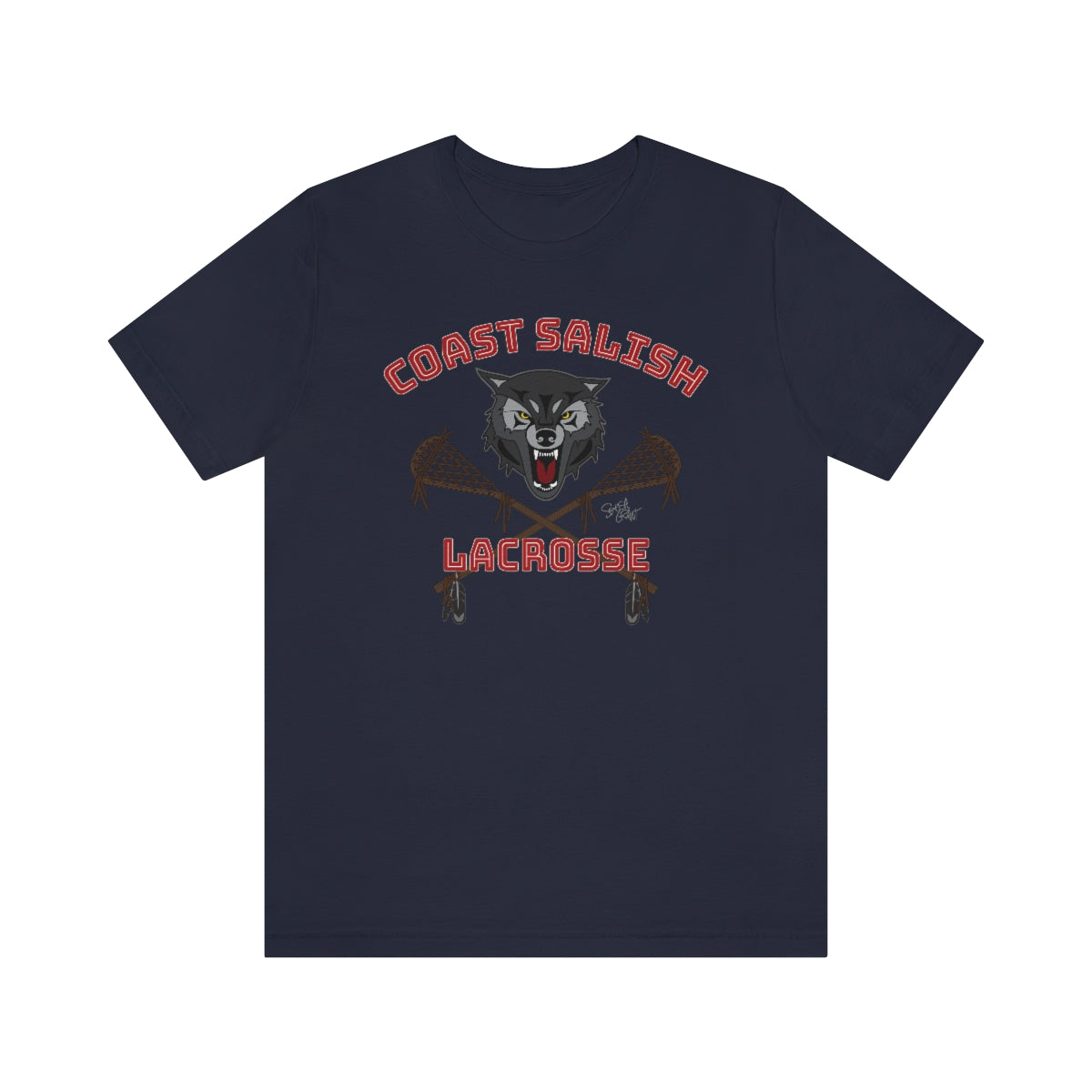 Salish Grant - Wolf Pack Lacrosse Team T-Shirt Coast Salish art Canada Navy Blue