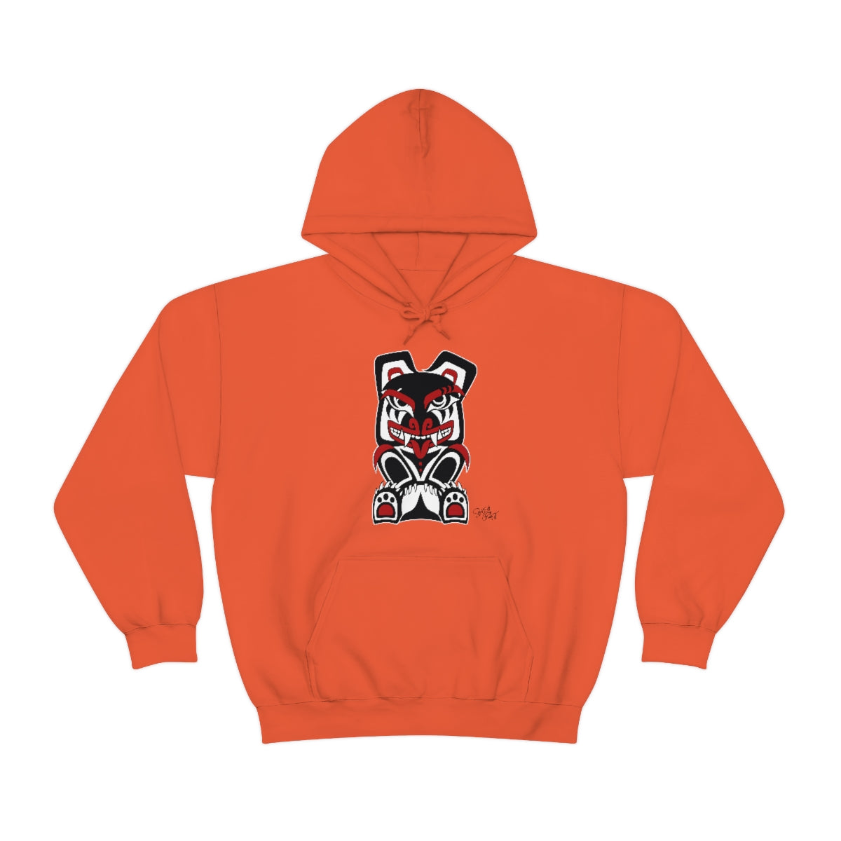 Salish Grant - Papa Bear Hoodie authentic Coast Salish art Streetwear Orange