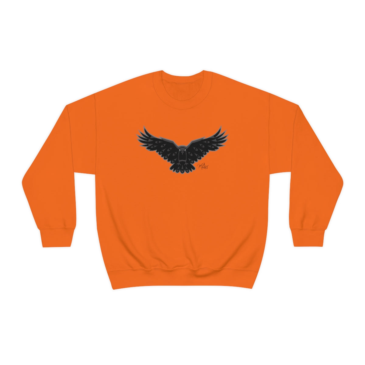 Salish Grant - Crow Sweatshirt authentic Coast Salish art Streetwear Orange Day