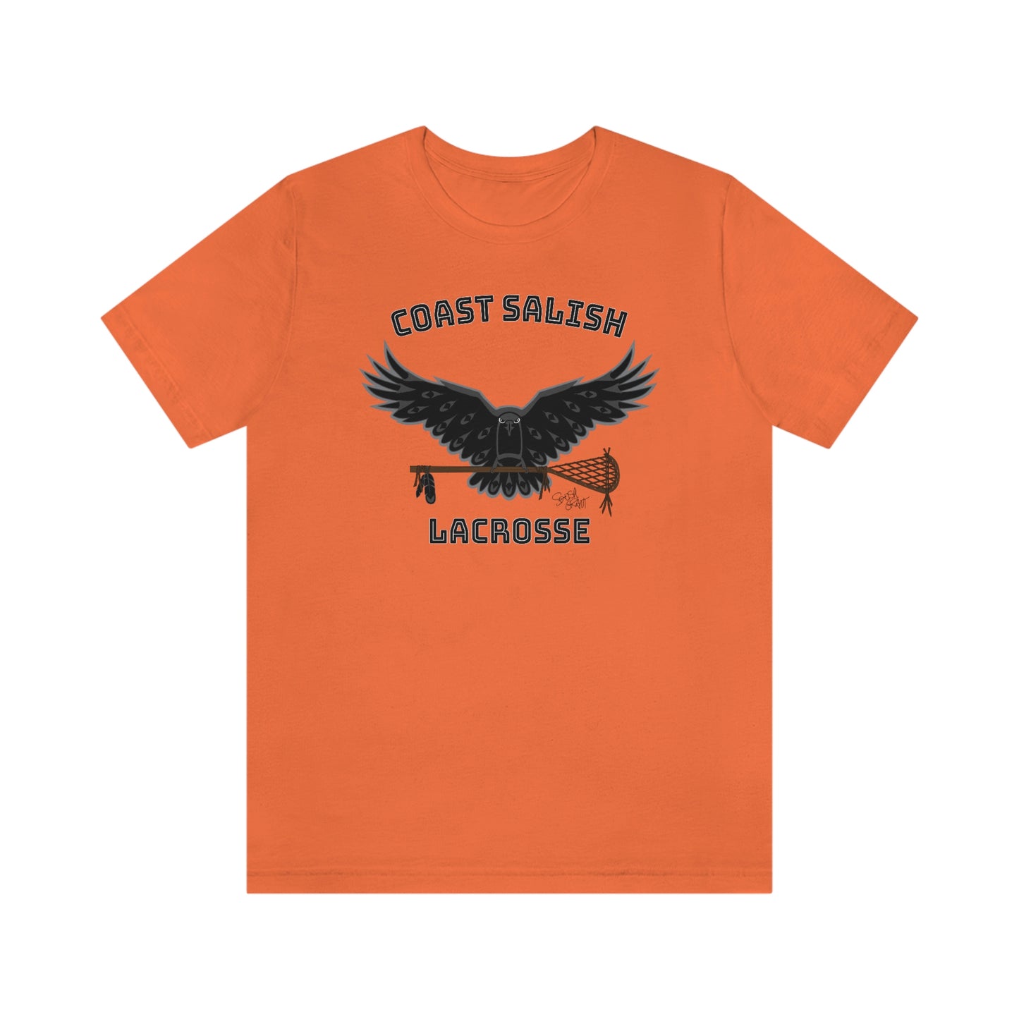 Salish Grant - Crows Lacrosse Team T-Shirt Coast Salish art Canada Orange Day