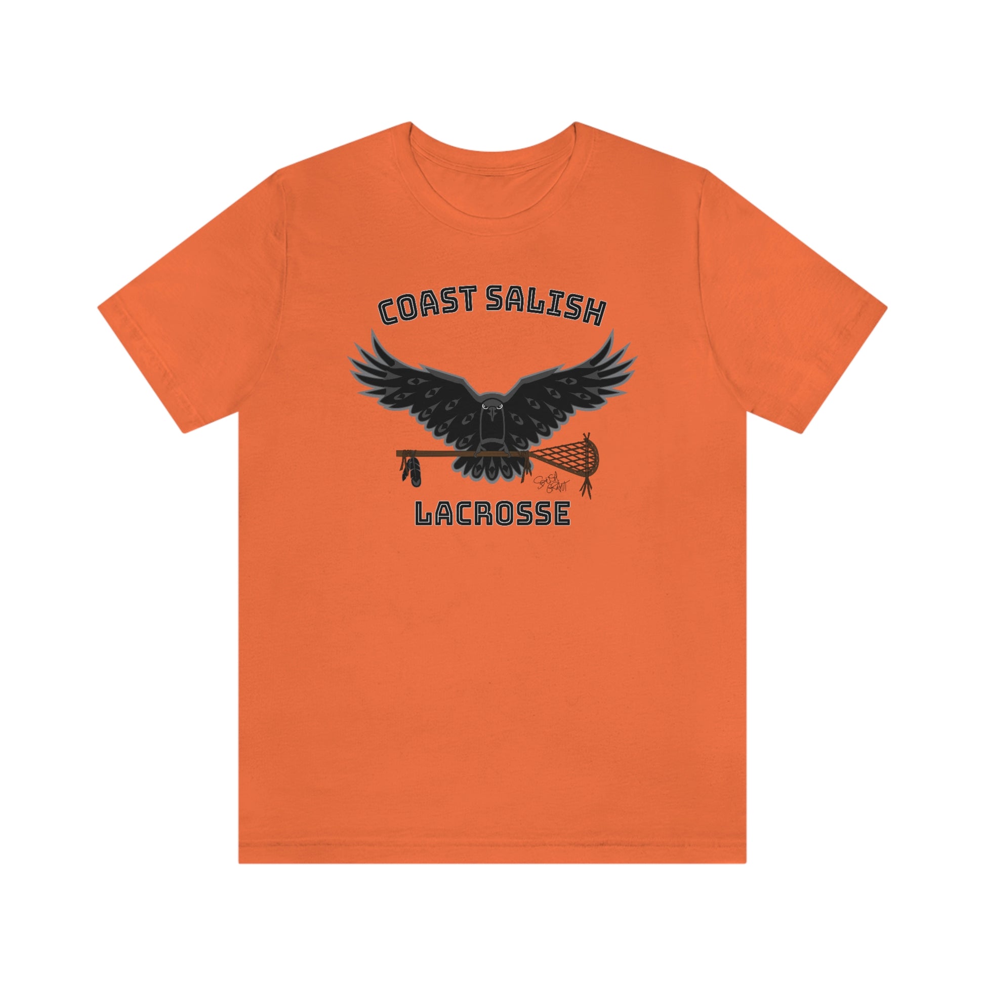 Salish Grant - Crows Lacrosse Team T-Shirt Coast Salish art Canada Orange Day