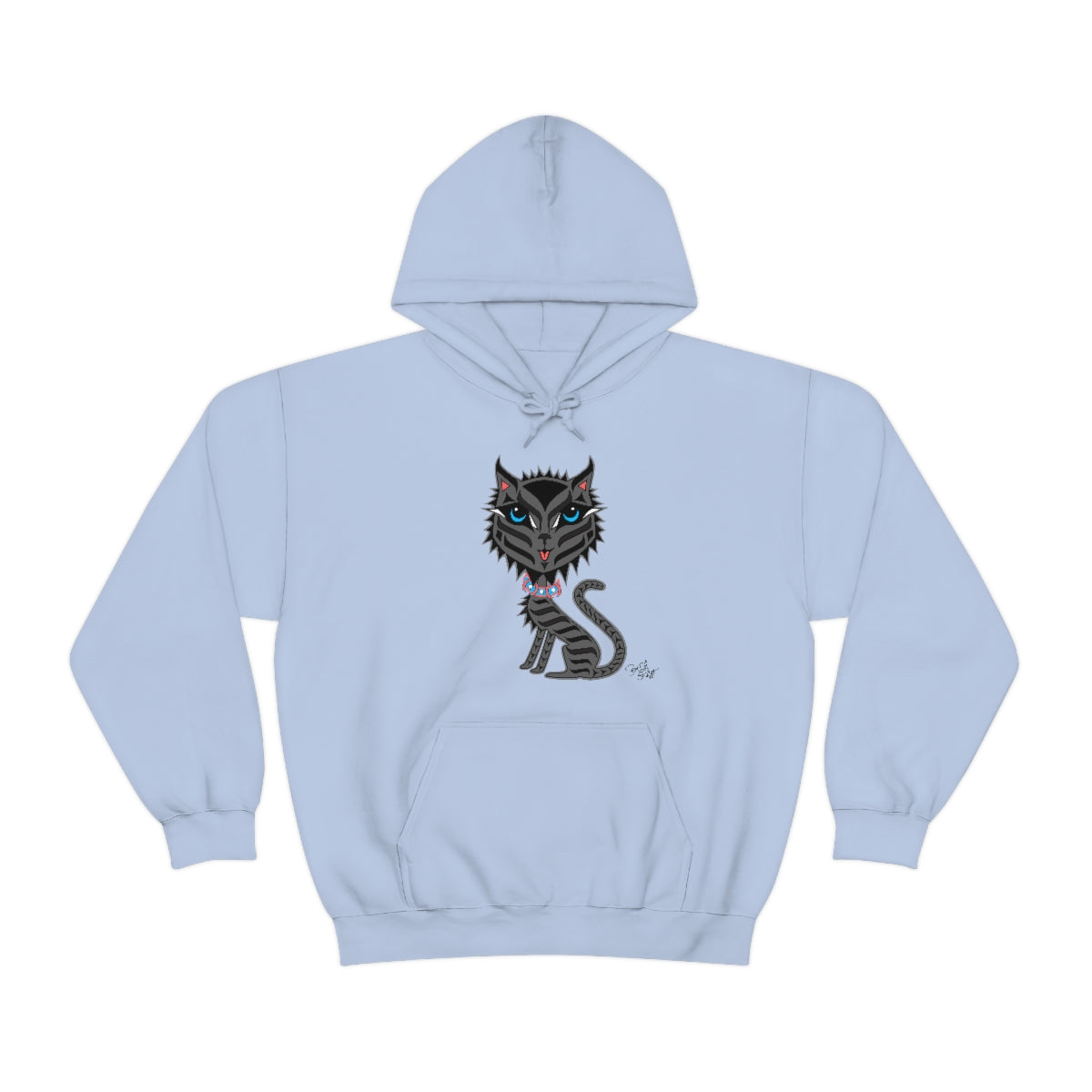 Salish Grant - Boujee Rez Cat Hoodie authentic Coast Salish art Light Blue