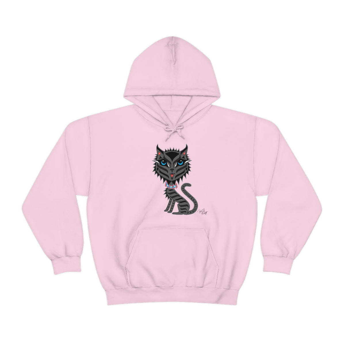 Salish Grant - Boujee Rez Cat Hoodie authentic Coast Salish art Light Pink