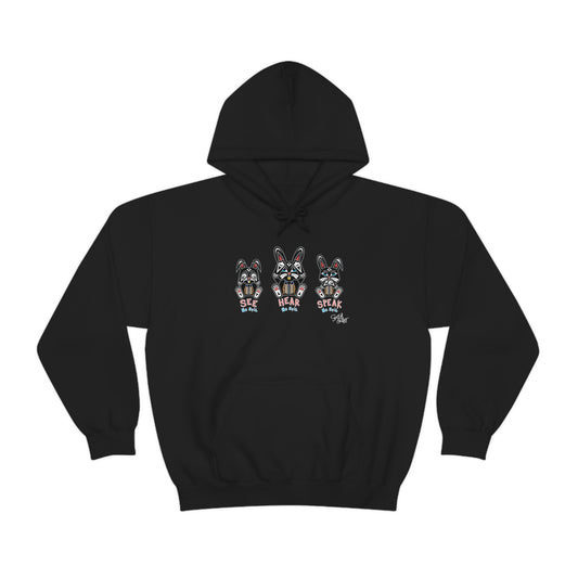 Salish Grant - See Hear Speak No Evil Hoodie Coast Salish art Canada Black