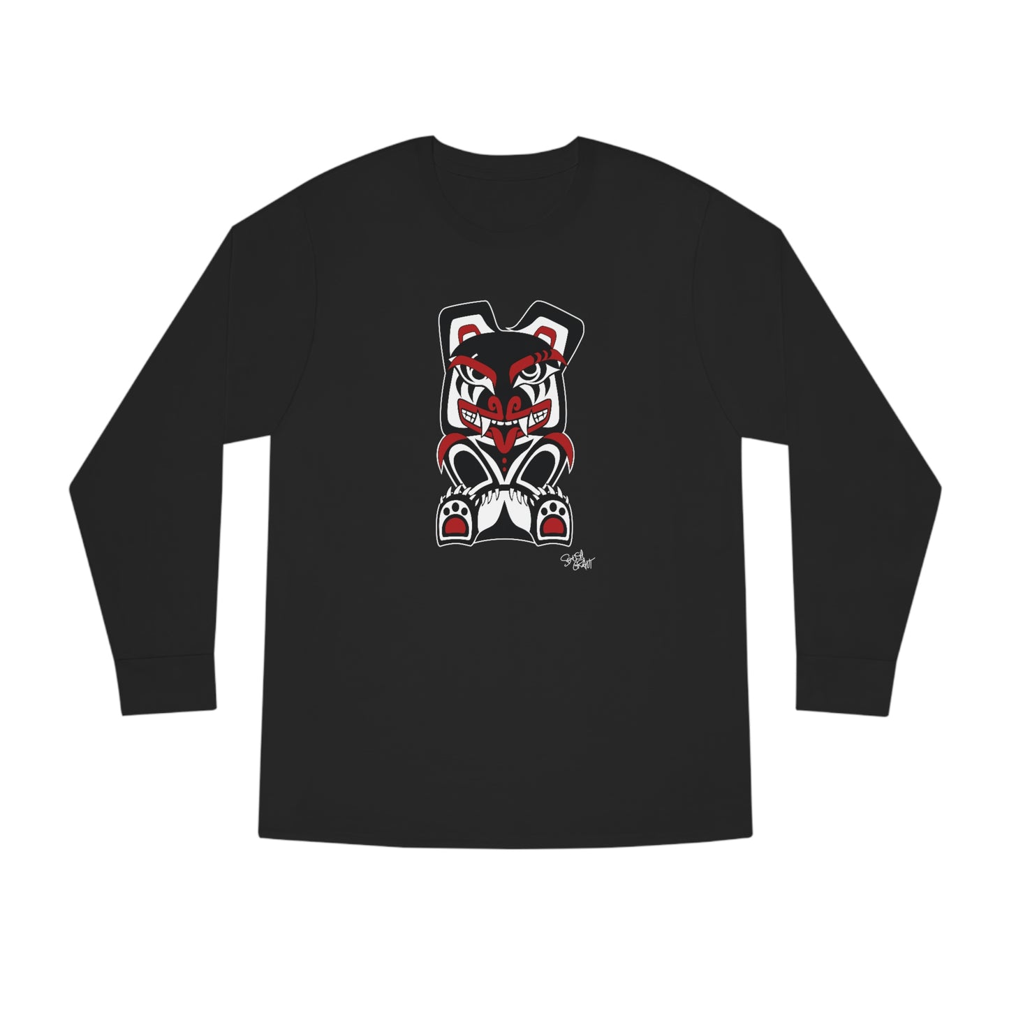 Salish Grant - Papa Bear Long Sleeve Tee Authentic collection of Coast Salish Art Streetwear Unisex Sweatshirt Poly/Cotton Blend XS,S,M,L,XL,2XL,3XL Vancouver Canada Black