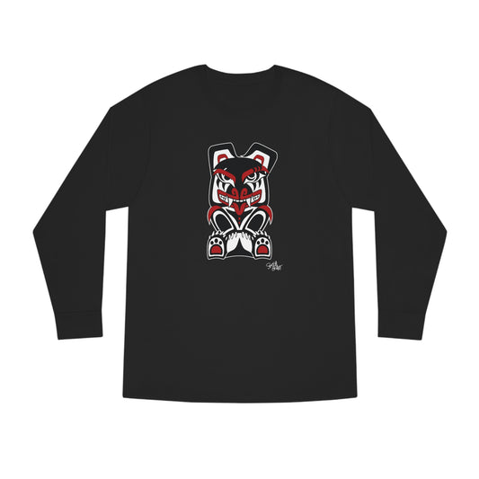 Salish Grant - Papa Bear Long Sleeve Tee Authentic collection of Coast Salish Art Streetwear Unisex Sweatshirt Poly/Cotton Blend XS,S,M,L,XL,2XL,3XL Vancouver Canada Black