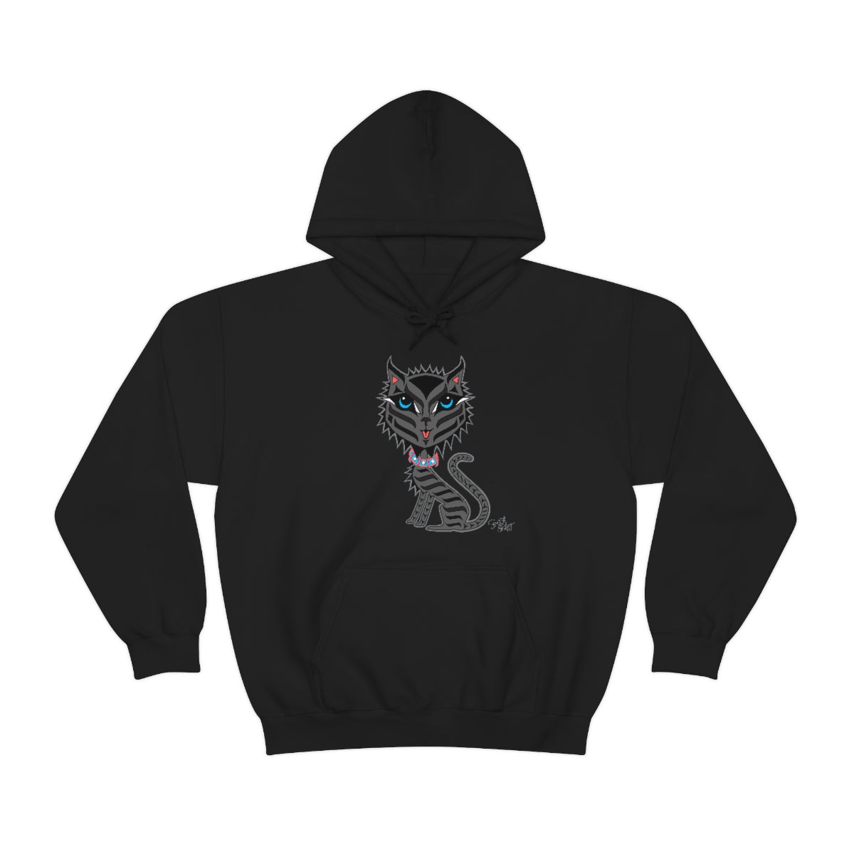 Salish Grant - Boujee Rez Cat Hoodie authentic Coast Salish art Black