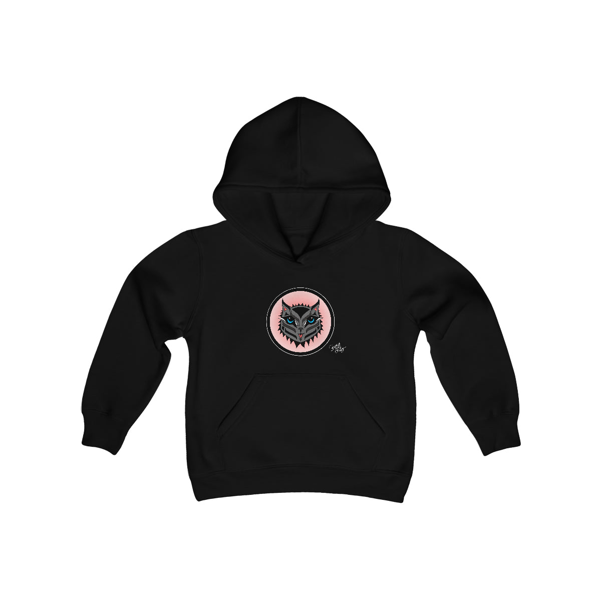 Salish Grant - Boujee Rez Cat Salmon Baller Kid's Hoodie art Canada Black