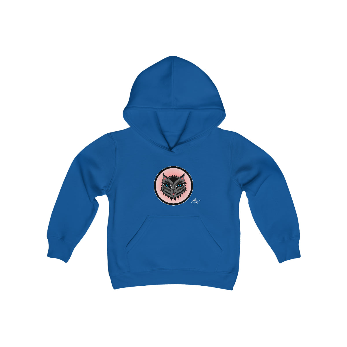 Salish Grant - Boujee Rez Cat Salmon Baller Kid's Hoodie art Canada Royal Blue