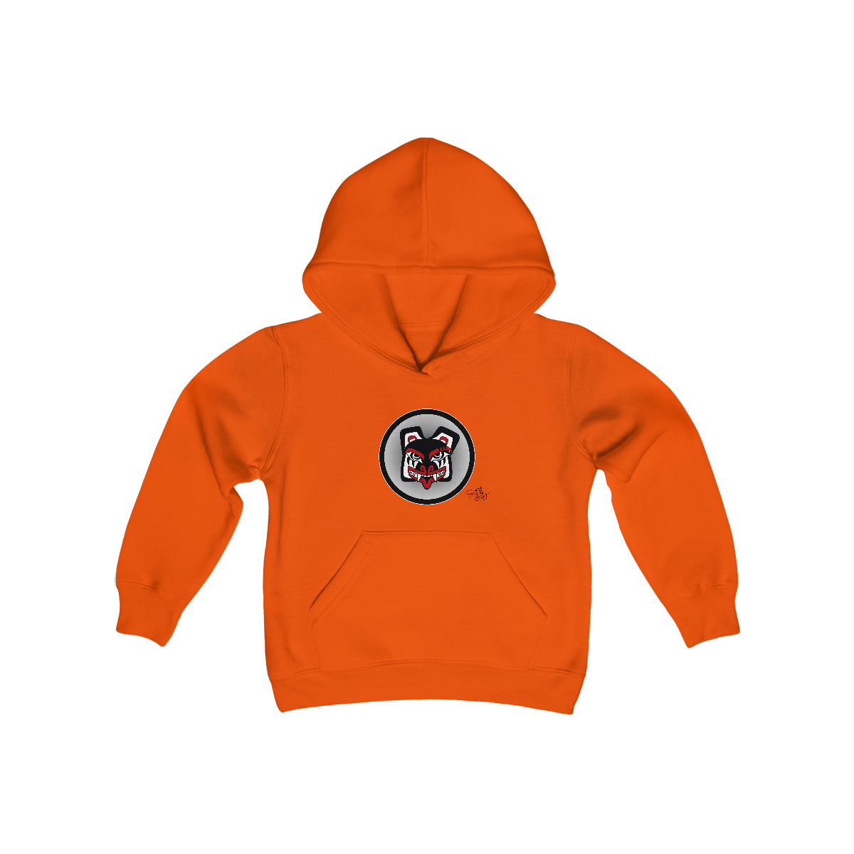 Salish Grant - Papa Bear Baller Kid's Hoodie Coast Salish art Canada Orange Day