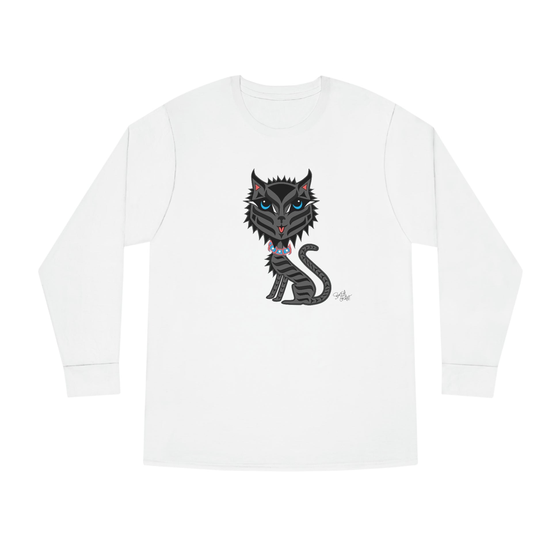 Salish Grant - Boujee lil Rez Cat Long Sleeve Tee Coast Salish art  White