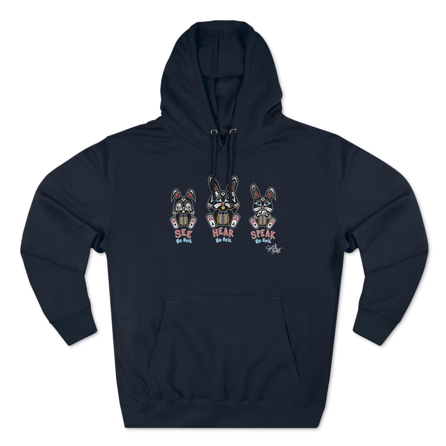 Salish Grant - See Hear Speak No Evil Premium Hoodie Coast Salish art Navy Blue