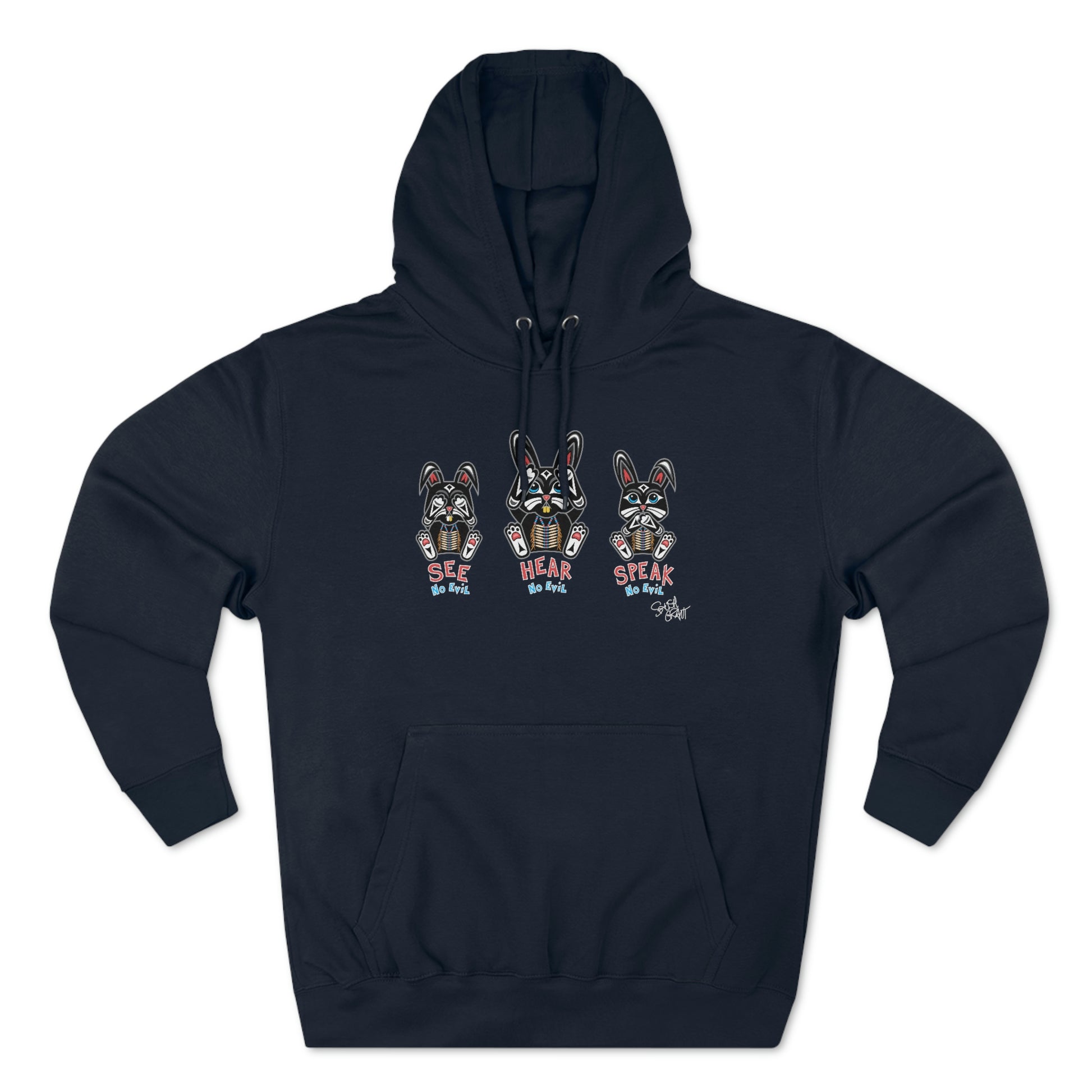 Salish Grant - See Hear Speak No Evil Premium Hoodie Coast Salish art Navy Blue