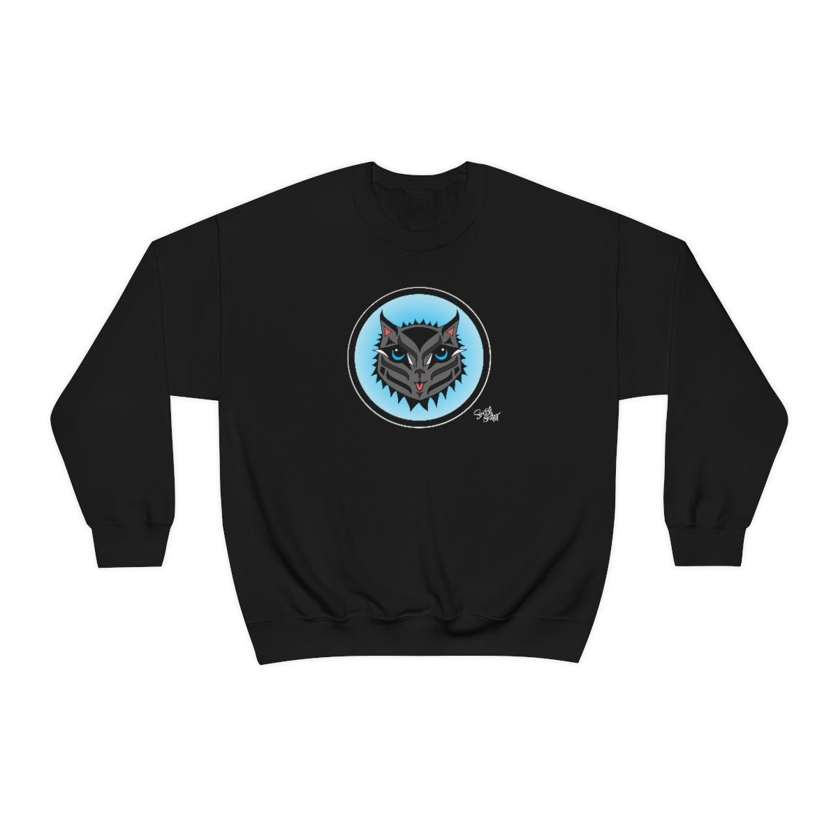 Salish Grant - Boujee Rez Cat Blue Baller sweatshirt Coast Salish art