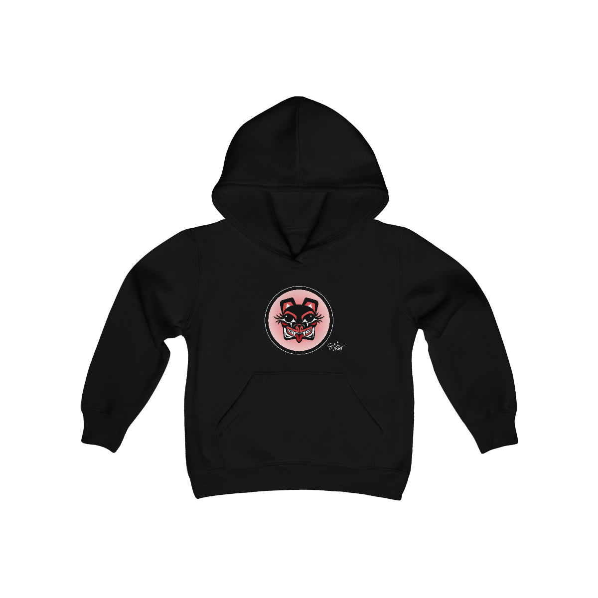 Salish Grant - Mama Bear Baller Kid's Hoodie Coast Salish art Canada Black