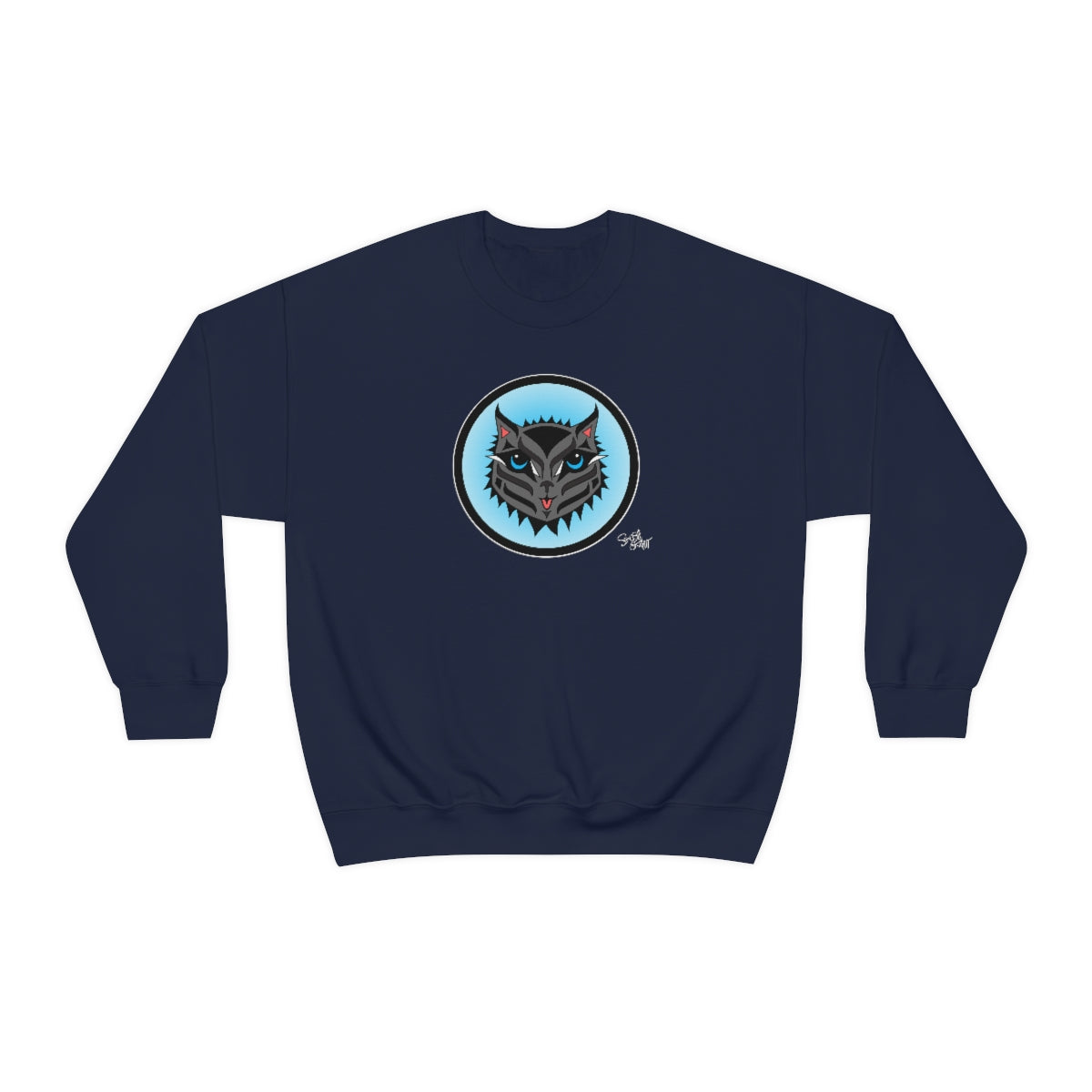 Salish Grant - Boujee Rez Cat Blue Baller sweatshirt Coast Salish art Navy Blue