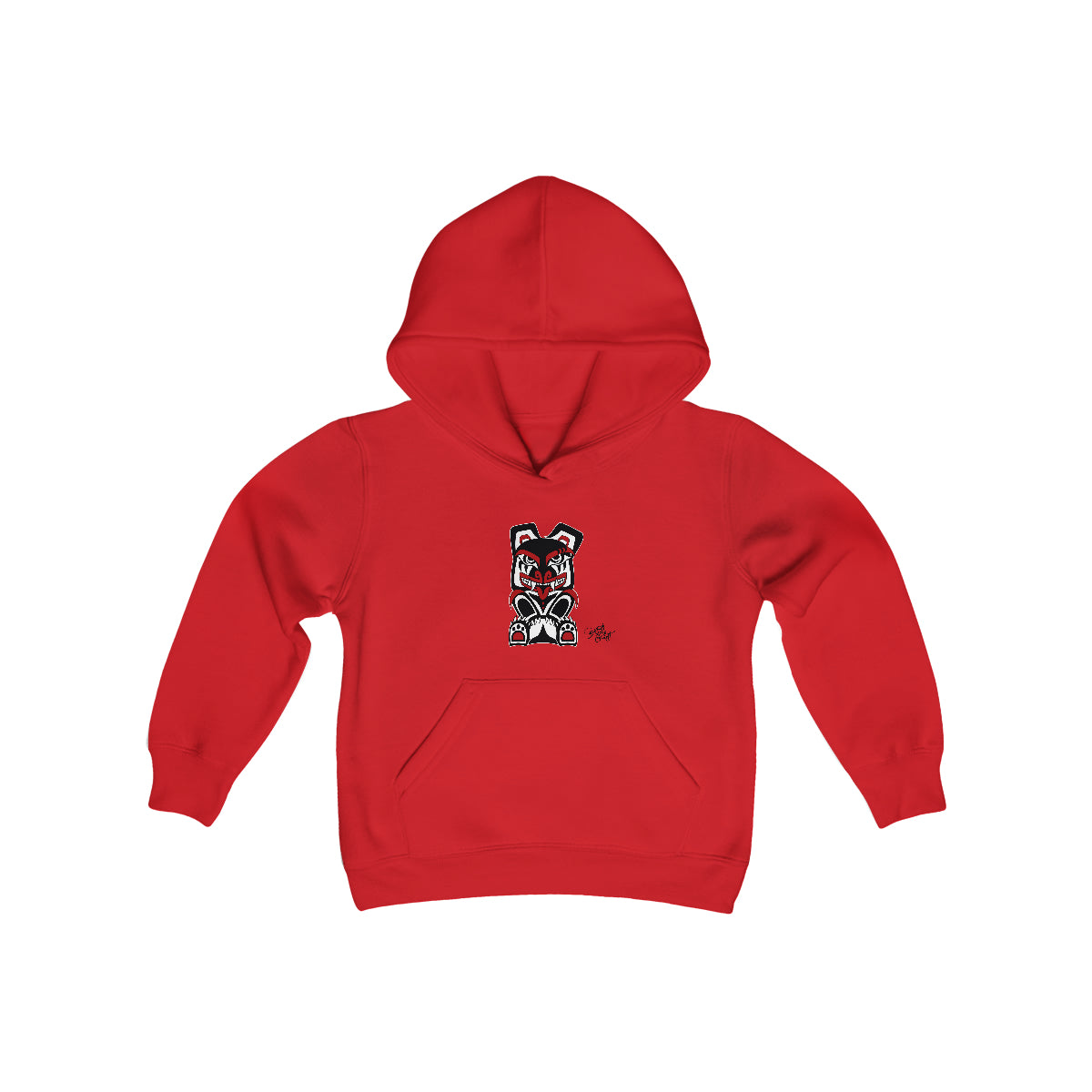 Salish Grant - Papa Bear Kid's Hoodie authentic Coast Salish art Red