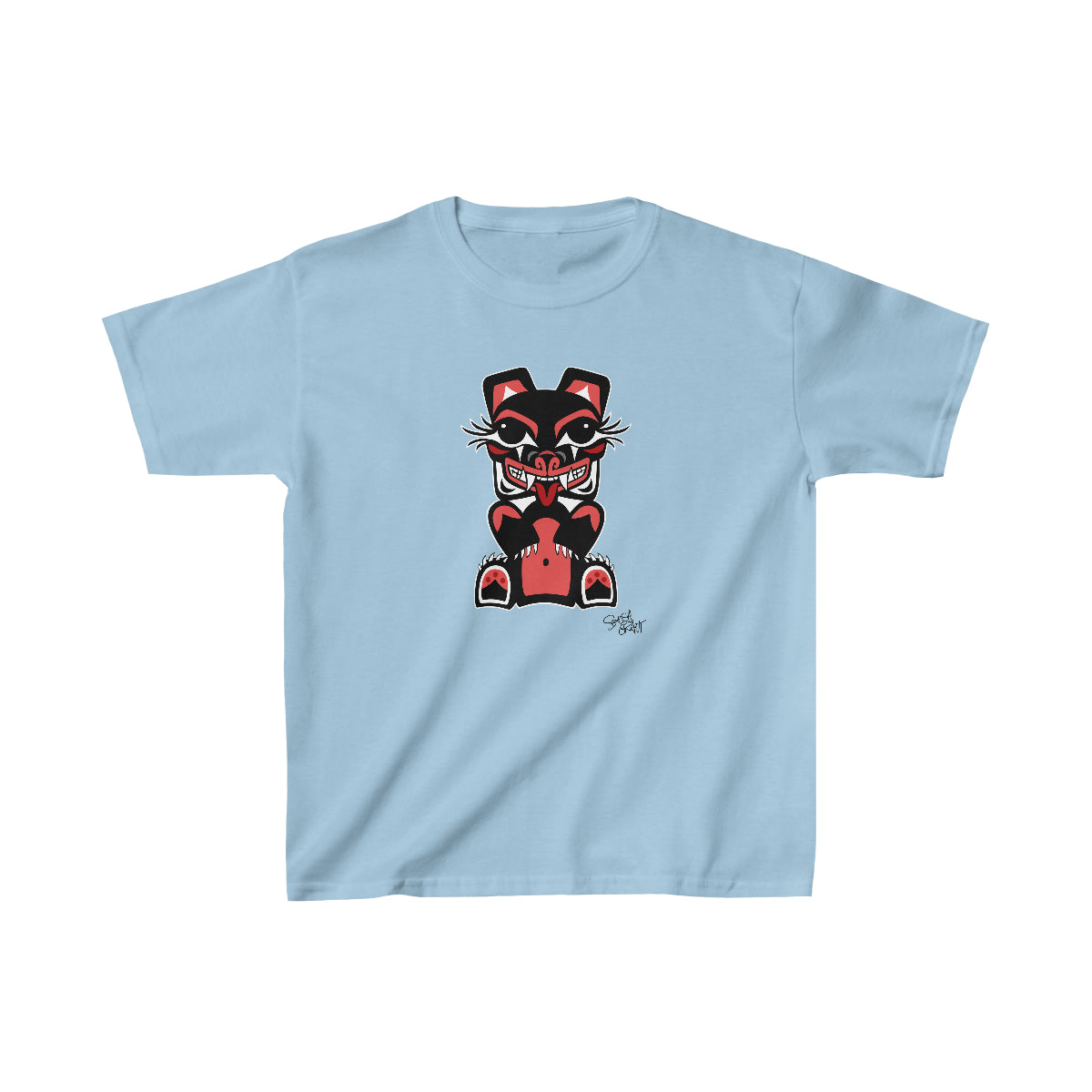 Salish Grant - Mama Bear Kid's T-shirt authentic Coast Salish Canada Light Blue