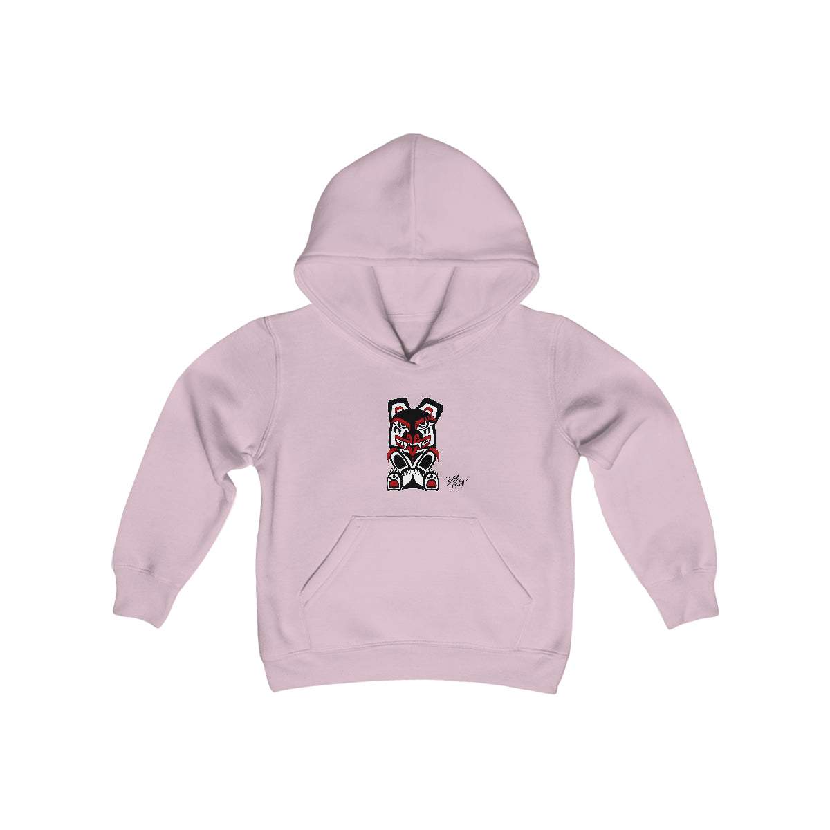 Salish Grant - Papa Bear Kid's Hoodie authentic Coast Salish art Light Pink