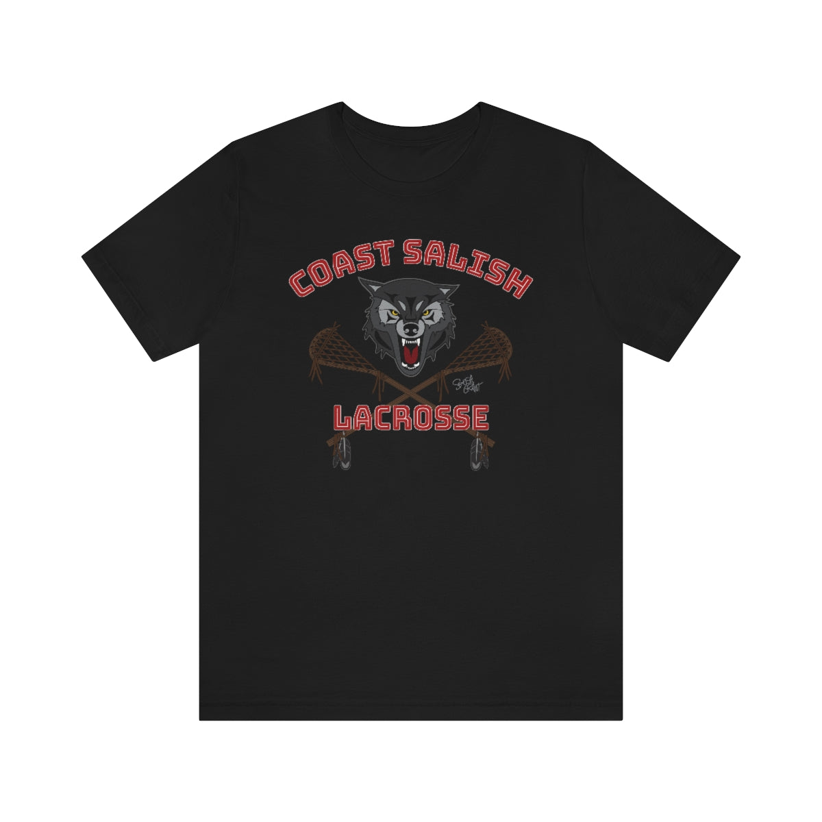 Salish Grant - Wolf Pack Lacrosse Team T-Shirt Coast Salish art Canada Black