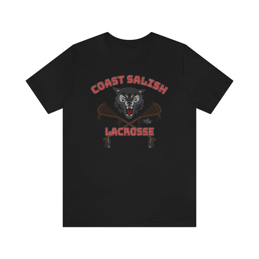 Salish Grant - Wolf Pack Lacrosse Team T-Shirt Coast Salish art Canada Black