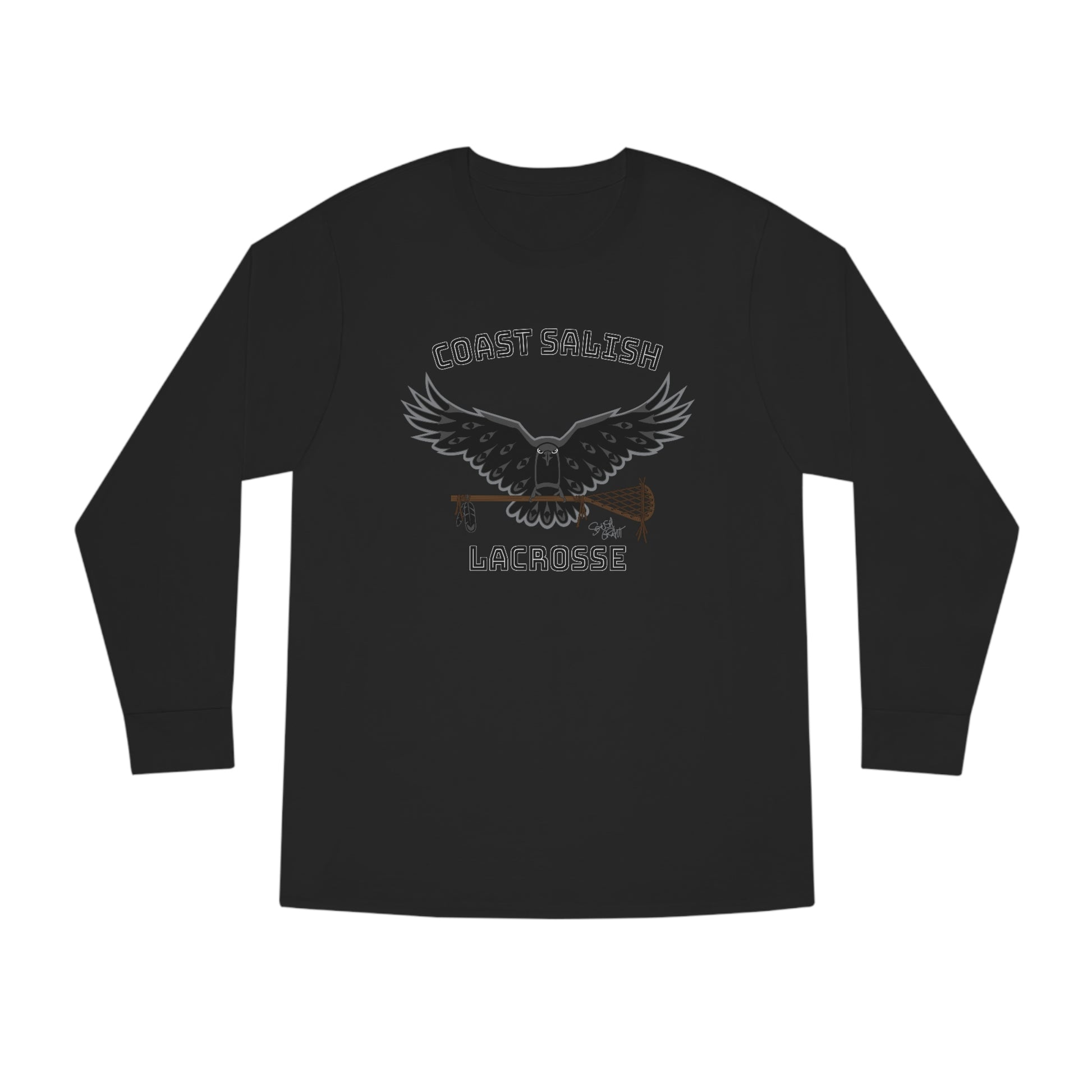 Salish Grant - Crows Lacrosse Team Long Sleeve T-shirt Authentic Coast Salish art Black