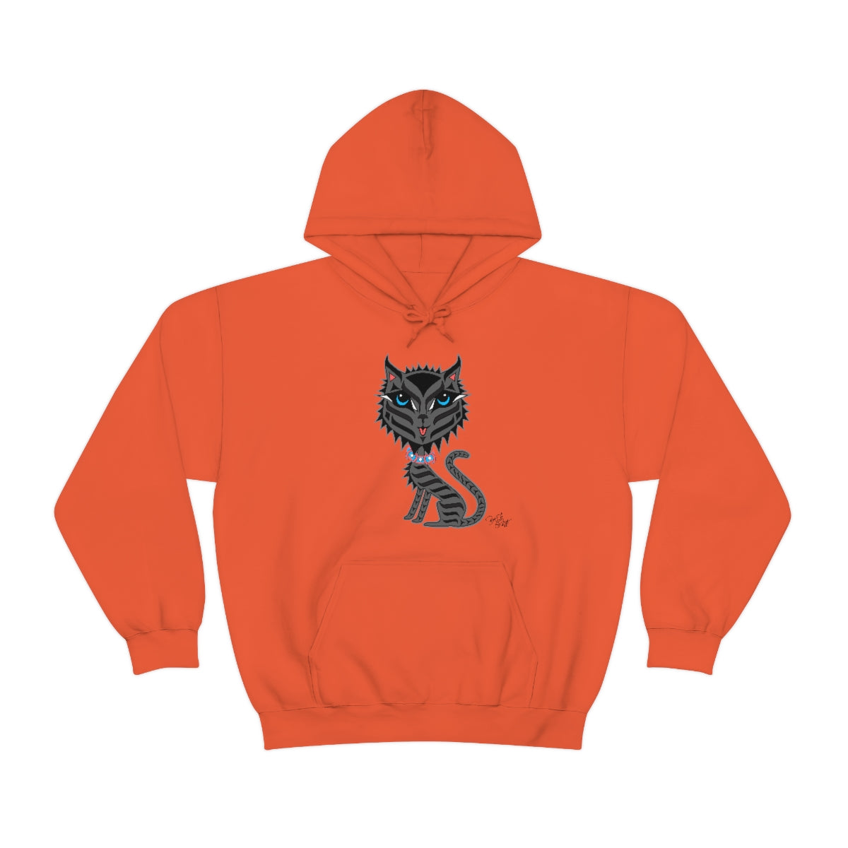 Salish Grant - Boujee Rez Cat Hoodie authentic Coast Salish art Orange Day