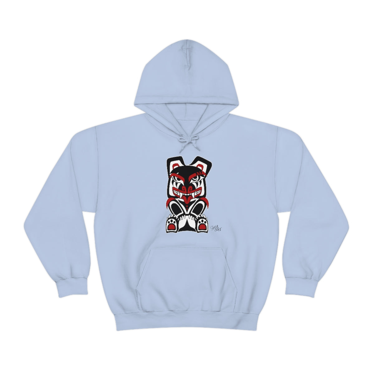 Salish Grant - Papa Bear Hoodie authentic Coast Salish art Streetwear Light Blue