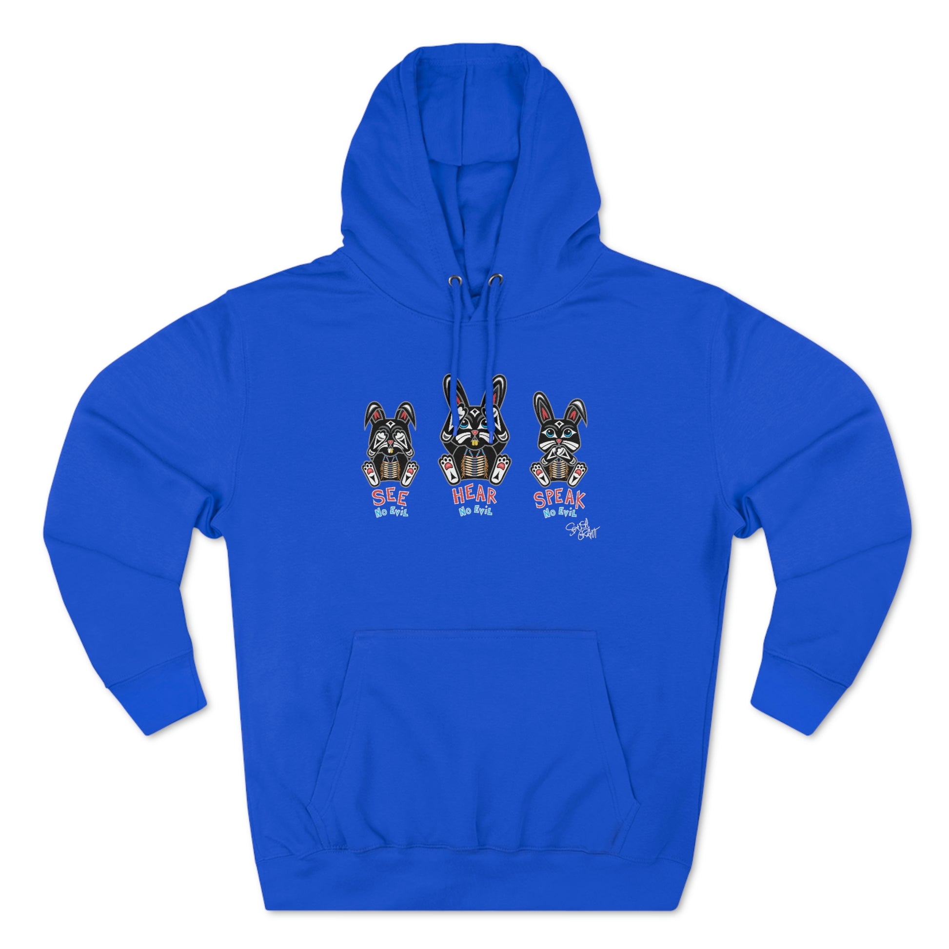 Salish Grant - See Hear Speak No Evil Premium Hoodie Coast Salish art Royal Blue