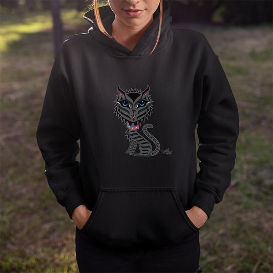 Salish Grant - Boujee Rez Cat Kid's Hoodie authentic Coast Salish art Black