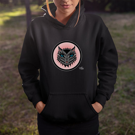 Salish Grant - Boujee Rez Cat Salmon Baller Kid's Hoodie art Canada Black