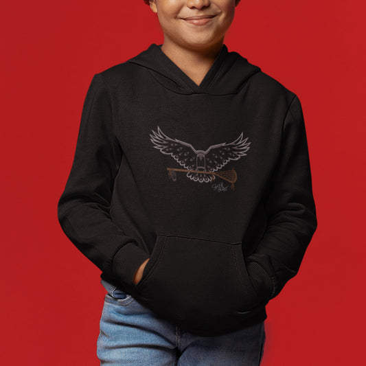 Salish Grant - Crows Lacrosse Kid's Hoodie authentic Coast Salish art Black