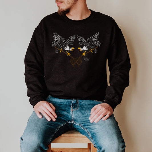 Salish Grant - Eagles Lacrosse Sweatshirt authentic Coast Salish art Black