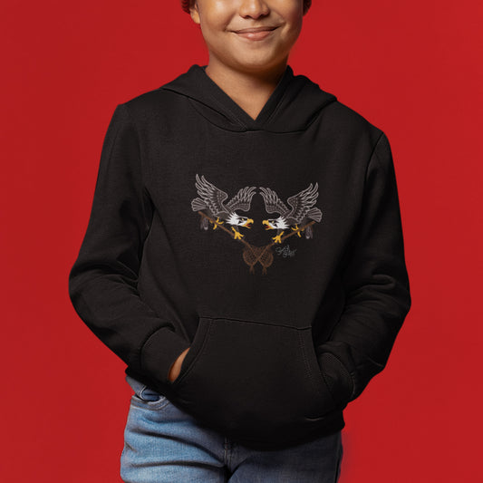 Salish Grant - Eagles Kid's Hoodie authentic Coast Salish art Canada Black