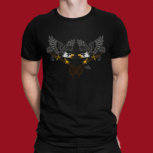 Salish Grant - Eagles Lacrosse T-Shirt authentic Coast Salish art Black
