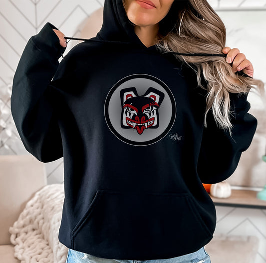 Salish Grant - Papa Bear Baller Hoodie authentic Coast Salish art Black