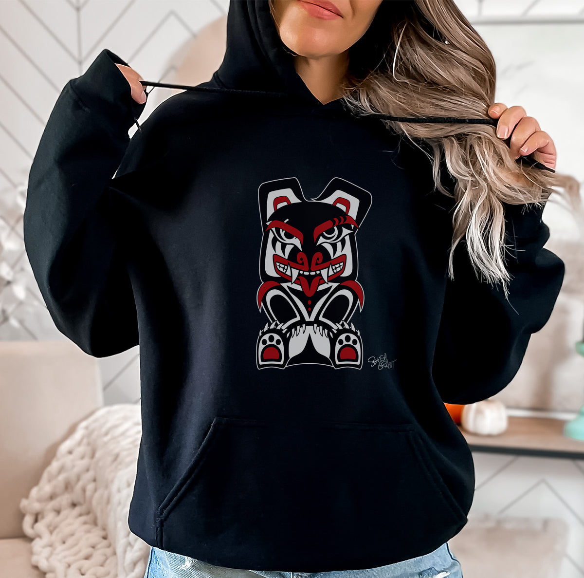 Salish Grant - Papa Bear Hoodie authentic Coast Salish art Streetwear Black