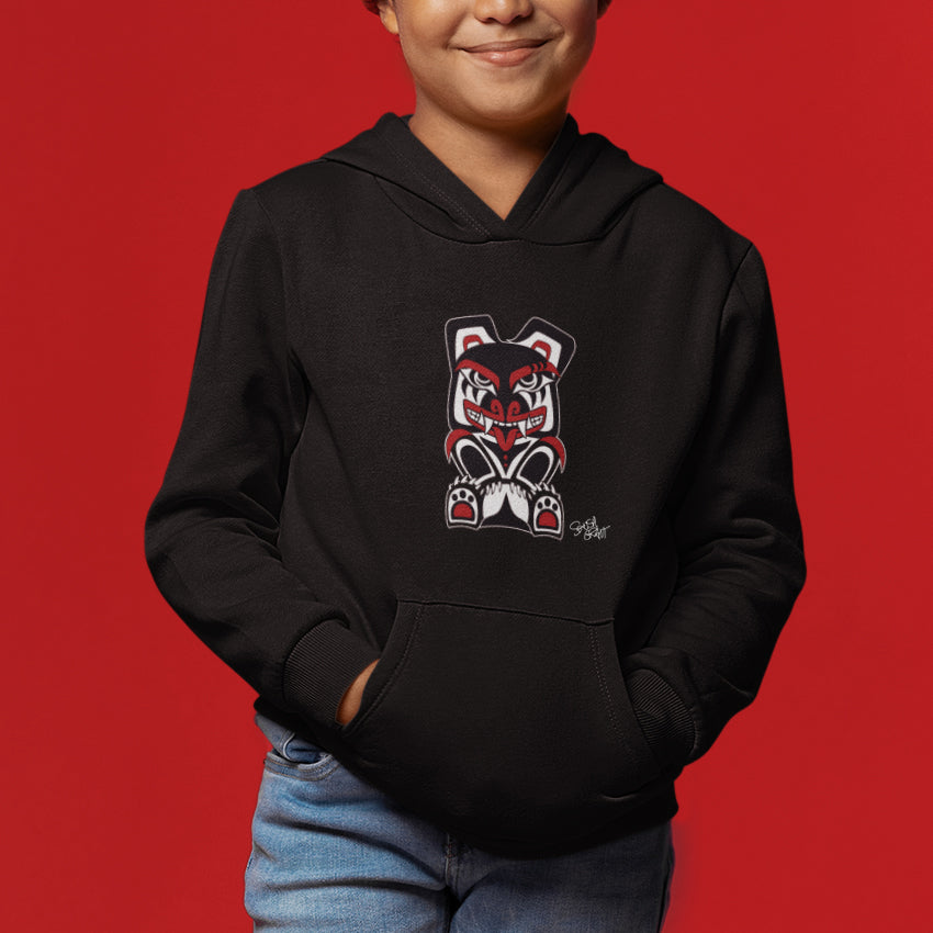 Salish Grant - Papa Bear Kid's Hoodie authentic Coast Salish art Black