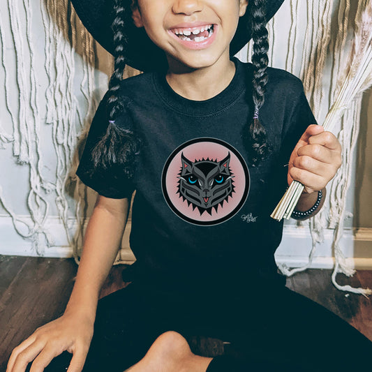 Salish Grant - Boujee Rez Cat Salmon Baller Kid's T-shirt art Canada Black