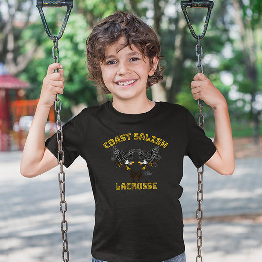 Salish Grant - Eagles Lacrosse Team Kid's T-shirt Coast Salish art Black