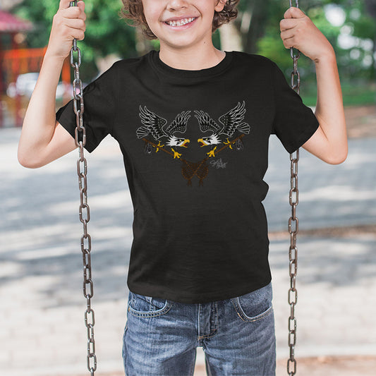 Salish Grant - Eagles Lacrosse Kid's T-shirt Coast Salish art Canada Black