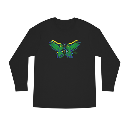 Salish Grant - Hummingbird Green Butterfly Long Sleeve Tee art Canada Black