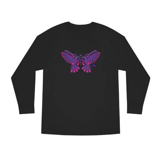 Salish Grant - Hummingbird Purple Butterfly Long Sleeve Tee art Canada Black