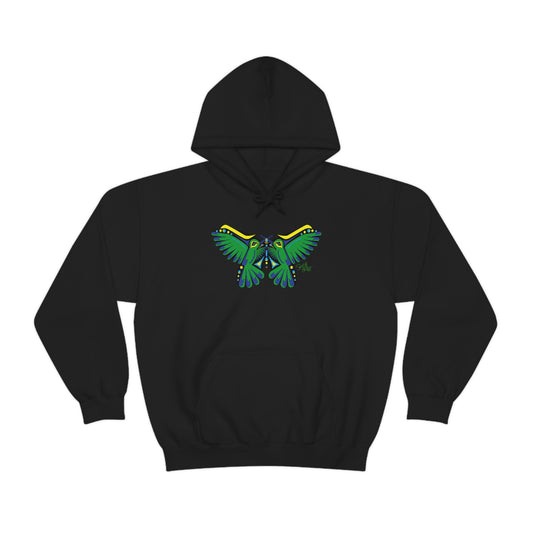 Salish Grant - Hummingbird Green Butterfly Hoodie Coast Salish art Black