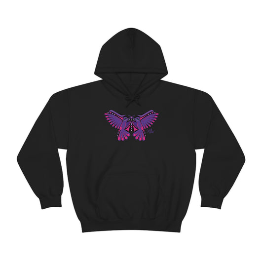 Salish Grant - Hummingbird Purple Butterfly Hoodie Coast Salish art Black