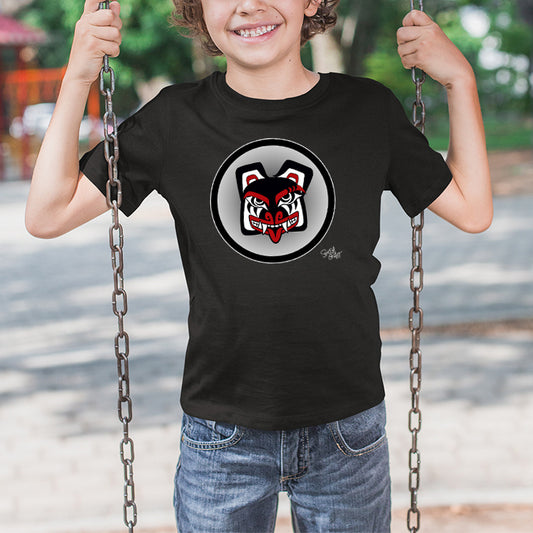 Salish Grant - Papa Bear Baller Kid's T-shirt Coast Salish art Canada Black