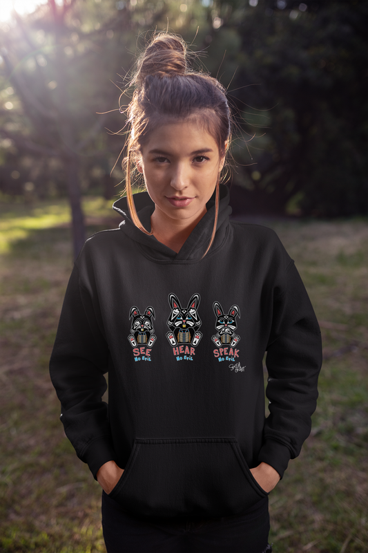 Salish Grant - See Hear Speak No Evil Kid's Hoodie Coast Salish art Canada Black