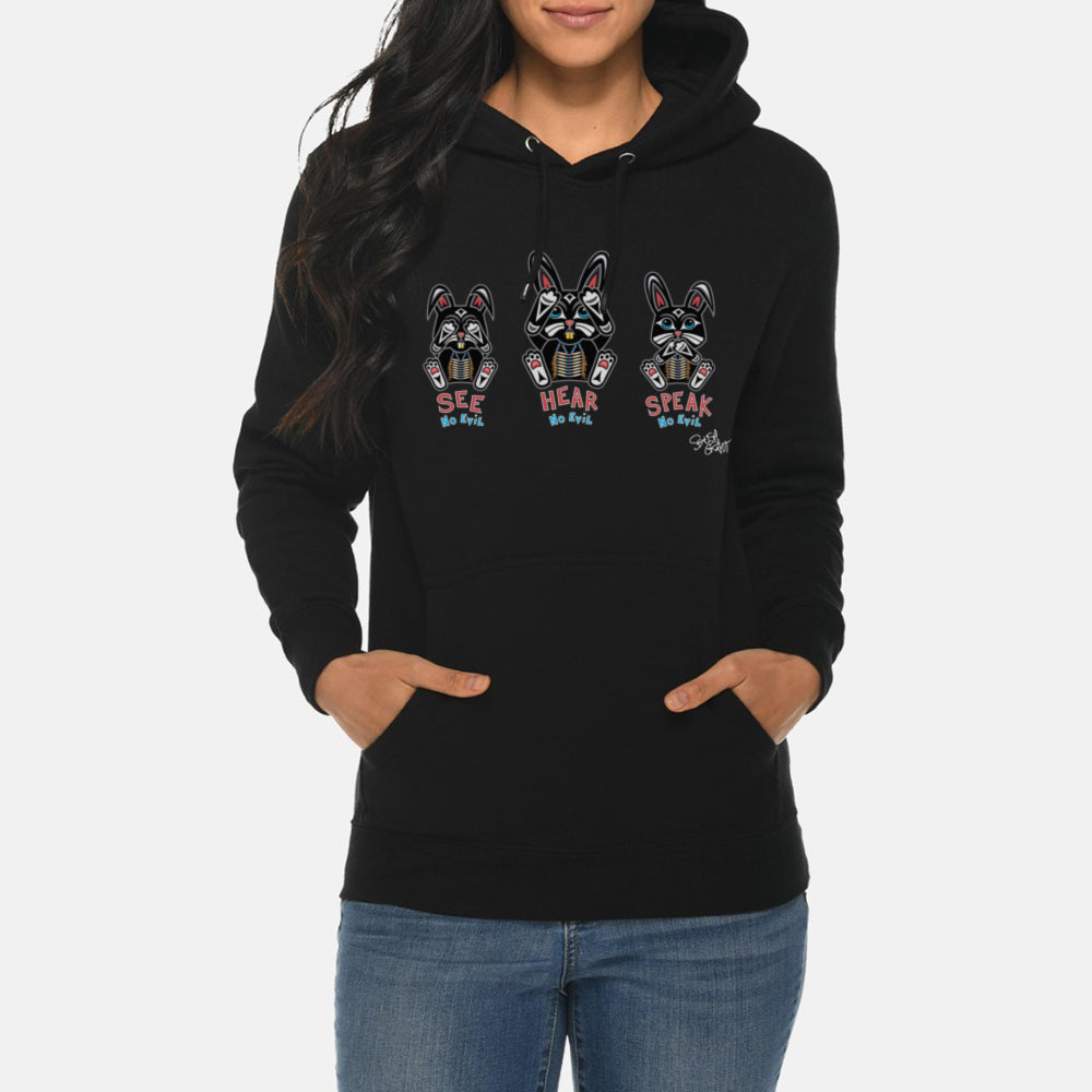 Salish Grant - See Hear Speak No Evil Premium Hoodie Coast Salish art Black