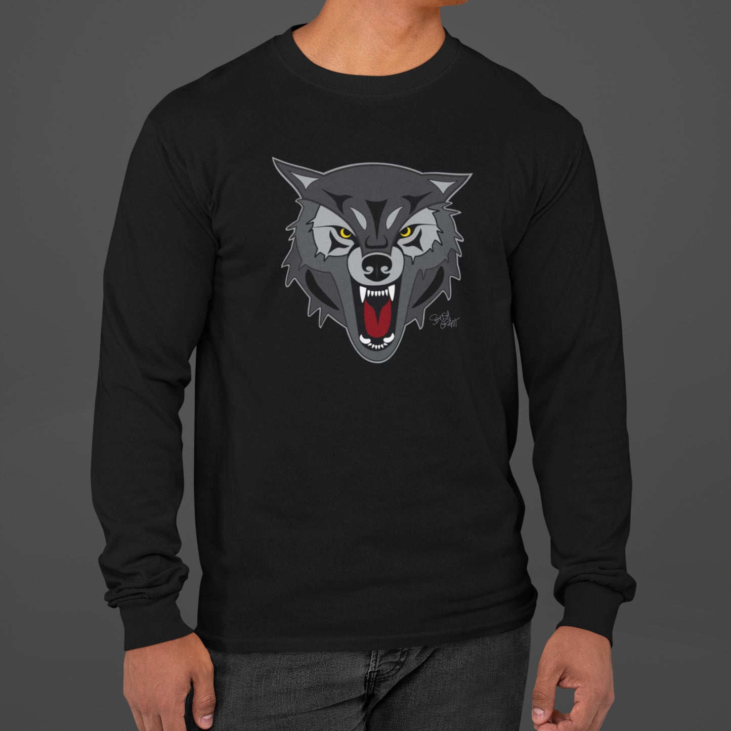 Salish Grant - Wolf Long Sleeve T-shirt authentic Coast Salish art Black